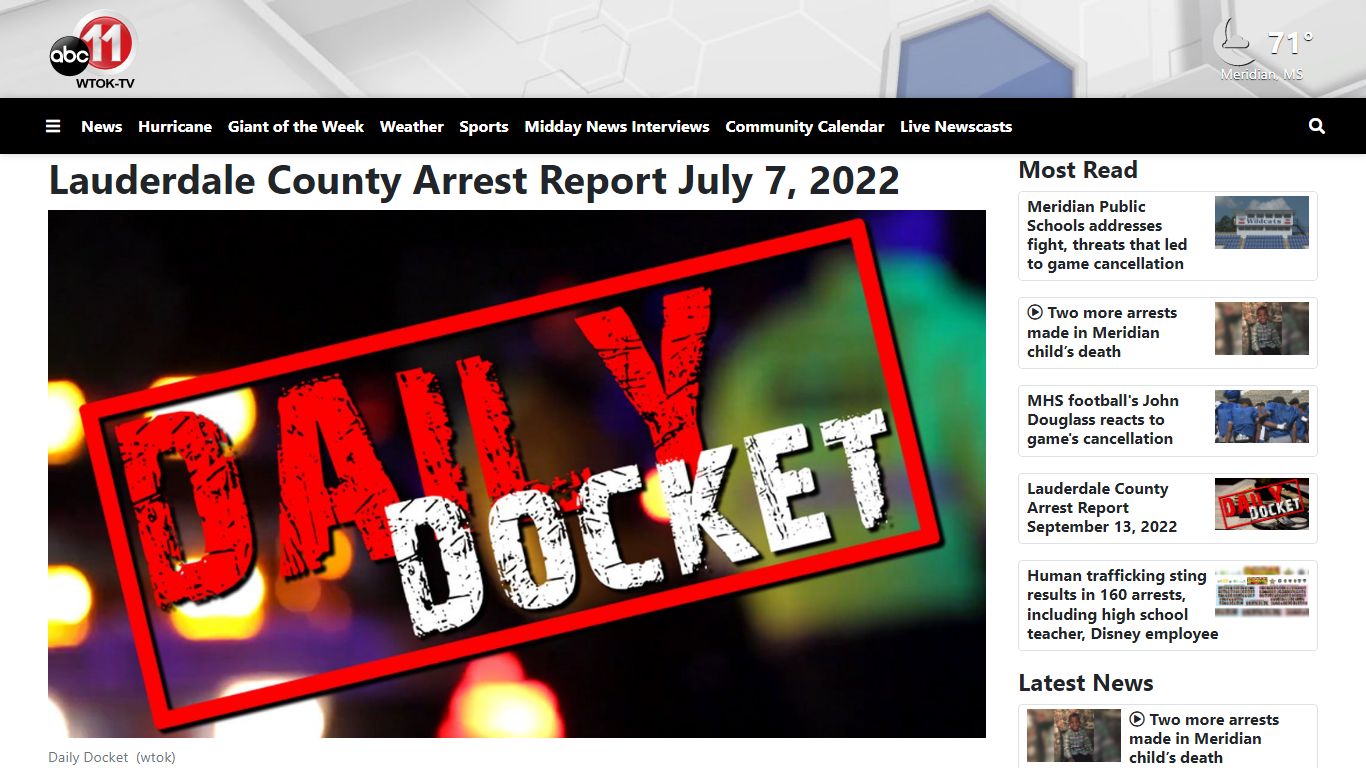 Lauderdale County Arrest Report July 7, 2022 - WTOK